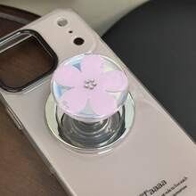 1個磁吸花朵造型鏡面手機支架，可旋轉可愛花卉化妝鏡手機持握器，甜美格紋便攜式手機背貼插座 - 多色2 - 查看 2