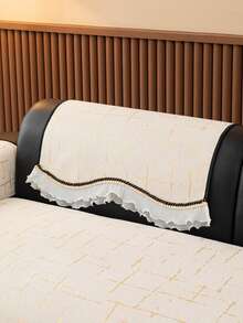 1pc Vintage French Chenille Plaid Textured Double Layer Ruffle Sofa Cushion, Anti-Scratch, Pet-Friendly Sofa Protector Seat Pad, All-Season Use, Machine Washable, Sofa Refresh, Decorative Sofa, Enhances Space Atmosphere, Suitable For Study, Bedroom, Living Room, Fits 1/2/3/4 Seater L-Shaped Sofa, Sofa Cover - Creamy White - View 9