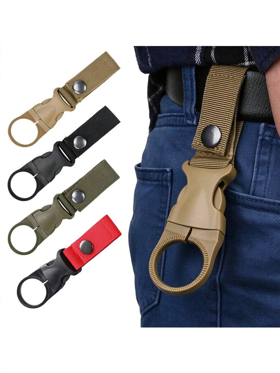 1pc Tactical Nylon Webbing Water Bottle Clip, Multifunctional Climbing Carabiner, Plastic Mineral Water Bottle Quick Clip - Multicolor - View 1