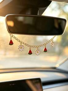 1pc Fruit Charm Rearview Mirror Hanging Ornament, Strawberry Watermelon Pineapple Cherry Pendant, Car Accessories - A - View 3