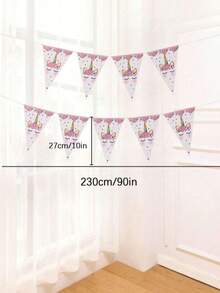 1pc Party Decoration Triangle Banner Pull Flag, Pink Flower Smiling Unicorn Pattern Unicorn Theme Pennant For Various Theme Parties And Daily Decoration - 1 - View 3