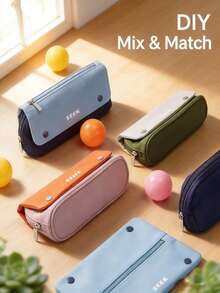 Stylish 2-In-1 Multifunctional Pencil Case Featuring A Minimalist, Detachable Design, Waterproof Fabric, And A Vibrant, High-Contrast Color Scheme. - Multicolor - View 1