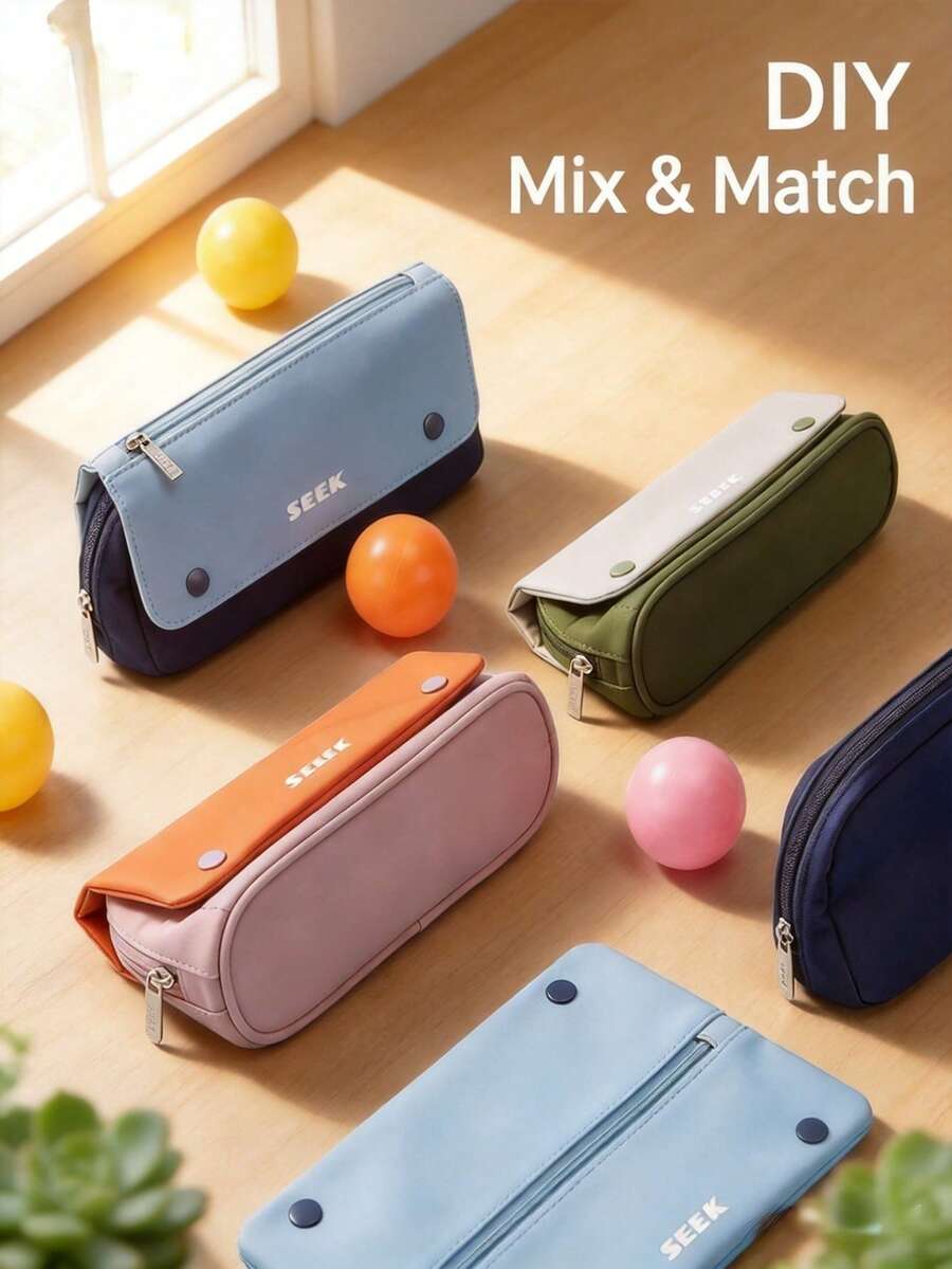 Stylish 2-In-1 Multifunctional Pencil Case Featuring A Minimalist, Detachable Design, Waterproof Fabric, And A Vibrant, High-Contrast Color Scheme. - Multicolor - View 1