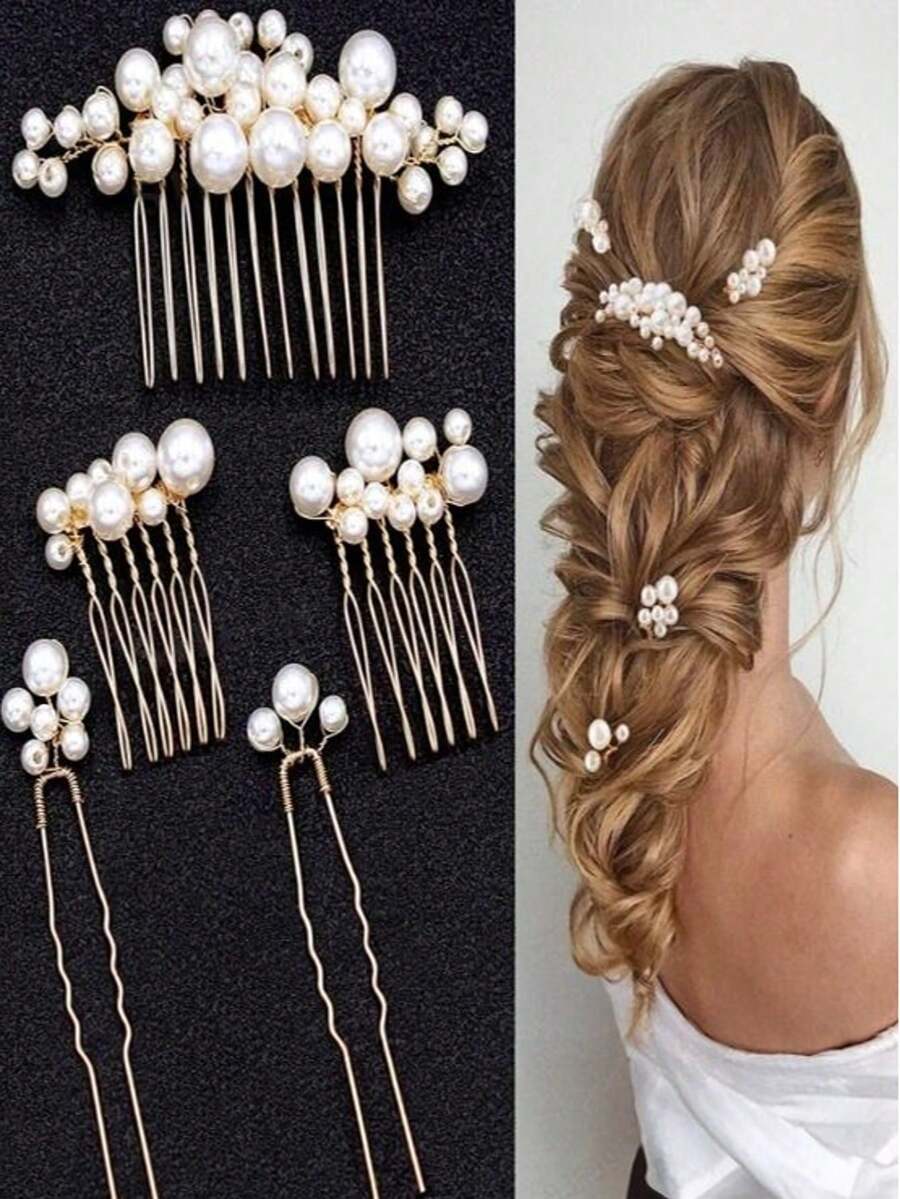 Mother Of The Bride Wedding Hair Accessories Silver 3 Hair Combs + 2 Hairpins,Haircomb - Multicolor - View 1
