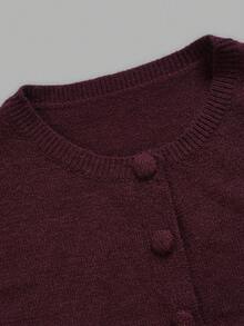 Aflion Women's Fall Winter Purple Crew Neck Button Front Short Cardigan Knit Sweater For Campus, Date And Christmas - Purple - View 4