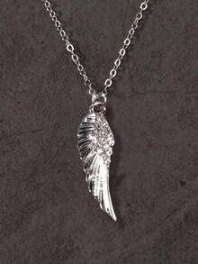 1pc Vintage Gothic Angel Feather Accessory Minimalist Rhinestone Wing Pendant Stainless Steel Chain Necklace - Silver - View 1