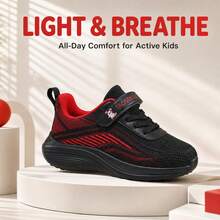 TAOSENTU Kids' Outdoor Running Shoes, Black & Red Colorway, Punk Contrast Design, Retro Versatile Sports Shoes, Suitable For Middle And Older Children, Campus & Outdoor Sports, Hook & Loop Closure, Easy On/Off, Comfortable Non-Chafing Running Shoes - black red - View 1