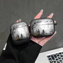 1PC Halloween Foggy Castle Pumpkin Lantern Print Earphone Protective Case, Compatible With /2, AirPods3, AirPods4, AirPods5, AirPodsPro, AirPodsPro3, Full Coverage Anti-Drop Soft Shell With Hanging Hook - Black - View 2