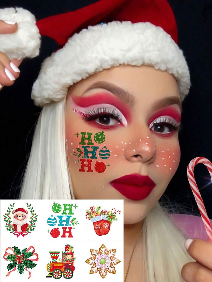 6pcs Christmas Glitter Tattoo Stickers - Multicolor - View 1