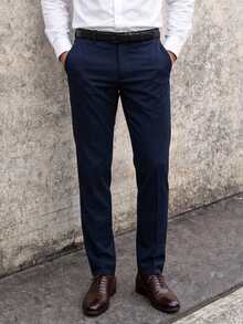 DAZY Men's Classic Design Dress Pants, Spring/Autumn Business Occasion Solid Color Slight Stretch Trousers, Classical Luxury Style - Royal Blue - View 6