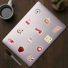 100Pcs Silver Red Lucky Y2K Aesthetic Stickers Red Cherry Theme Y2K ...