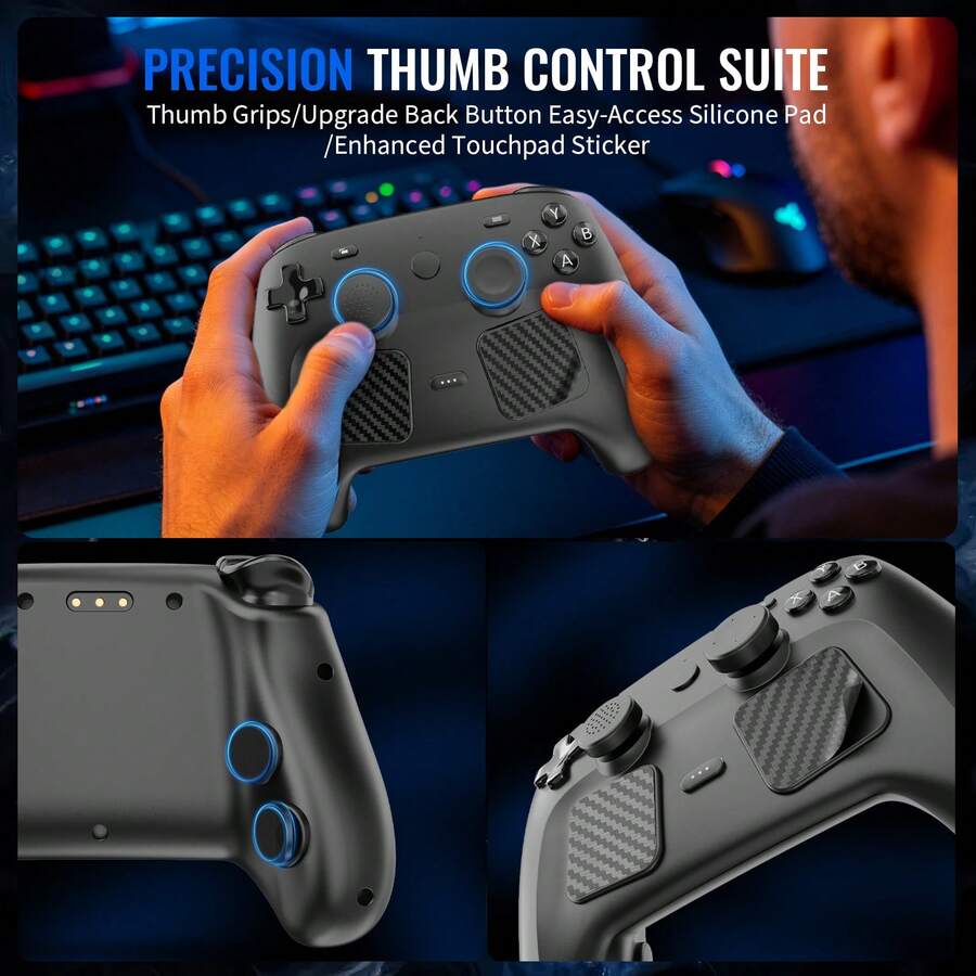 Silicone Anti-Slip Sweat Resistant Thumb Grips Kit For Valve Steam Controller 2026 / Steam Controller 2, Carbon Fiber Touchpad Stickers, 1.5mm & 2mm Back Button Silicone Pads, Ergonomic Texture Grip, Game Controller Gaming Accessories - View 1