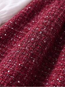 Baby Girl Wool Blend Dress, 2 In 1 Christmas Dress, Patchwork Red Outfit With Bowknot Collar Design, Baby Girl Daily Autumn/Winter Dress - Burgundy - View 9