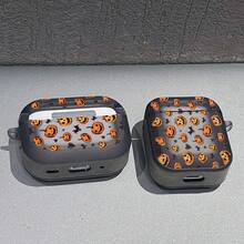 1PC Halloween Full Print Smiling Pumpkin & Bat Pattern Earphone Protective Case, Compatible With /2, AirPods3, AirPods4, AirPods5, AirPodsPro, AirPodsPro3, Full Coverage Anti-Drop Soft Shell - Transparent Black - View 2