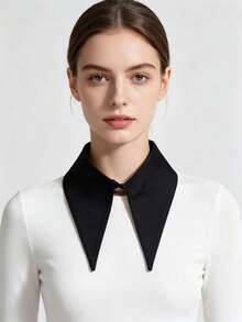 1pc Women's Detachable Fake Collar, Fashionable Large Pointed Collar Fake Shirt Collar, Versatile Detachable Collar, Suitable For Sweaters, Jackets, Daily Casual Wear - White - View 7