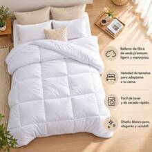 White Polyester Quilted Comforter With Square Pattern, Soft Breathable Duvet Insert, Available In 160x220cm, 180x220cm, 220x220cm And 220x240cm - White - View 1