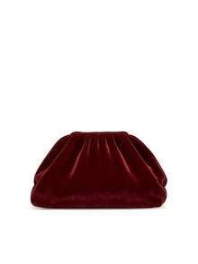 Women Black Velvet Clutch Ruched Cloud Bag Elegant Evening Party Wedding Shoulder Date Night - Burgundy - View 3