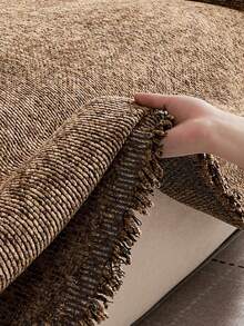 1pc Chenille Tassel Bed Runner, Stain-Resistant, Scratch-Resistant Home Decor, Suitable For All Seasons, Machine Washable, Hand Washable, For Living Room, Bedroom - Coffee Brown - View 3