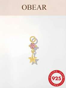 New S925 Sterling Silver Colorful Zirconia 8-Point Star Pierced Pendant Earrings, Personalized Exquisite Accessory - Gold - View 10