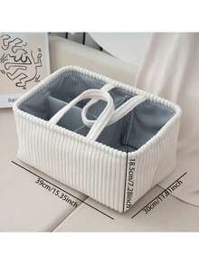 1pc Fabric Storage Basket, Handmade Woven Desktop Organizer Basket, Snack & Fruit Storage Box, Woven Storage Basket, Handled Storage Bin, Decorative Storage Box, Laundry Hamper With Divider - Multicolor - View 9
