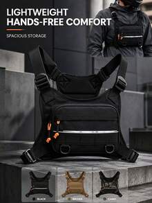 Lightweight Tactical Chest Bag, Oxford Fabric Multi-Pocket Chest Bag With Reflective Strip, Adjustable Shoulder Strap Outdoor Chest Rig, Suitable For Motorcycle Riding, Hiking, Camping, Black/Brown/Camouflage - Multicolor - View 2