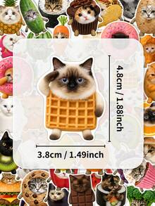 50pcs Funny Fruit Cat Stickers, Cute Emoji Kitten Vegetable Snack Art Stickers, Suitable For Emoji Social Media Posts Cards, Fun Daily Decoration - Multicolor - View 5