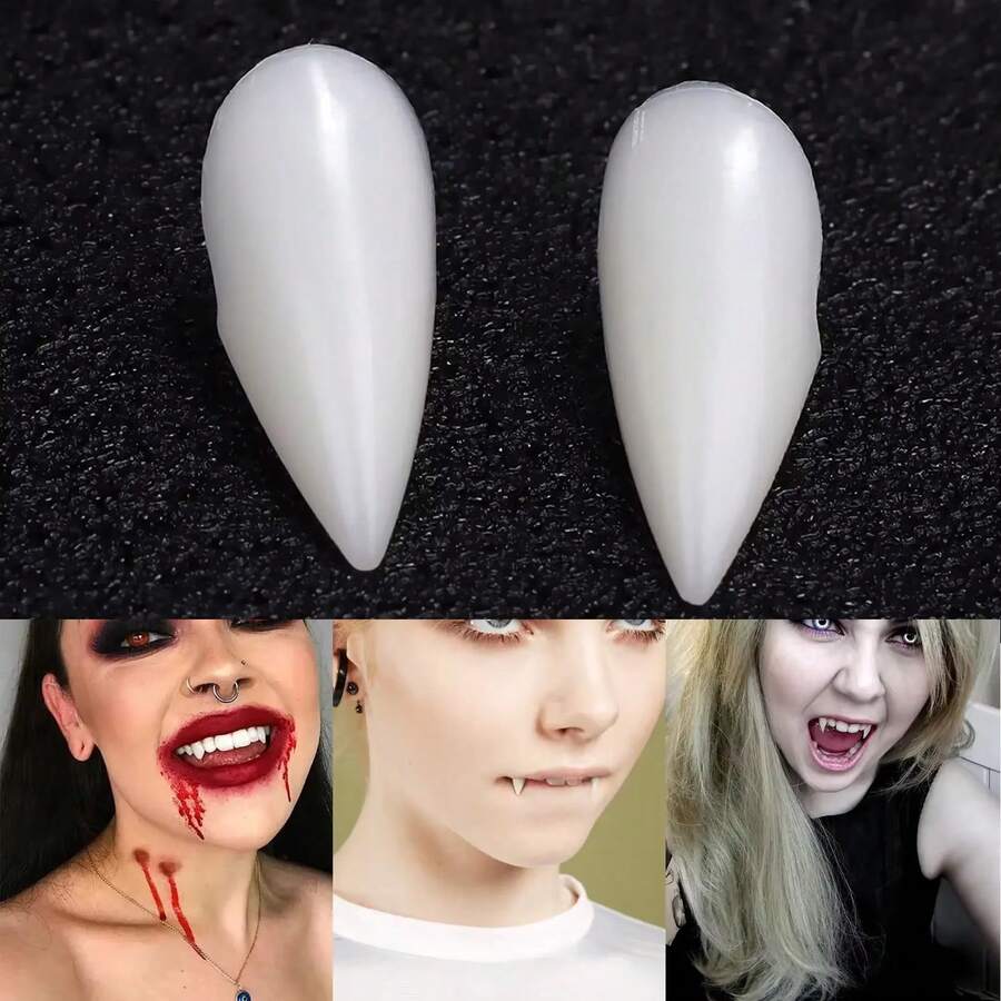 1 Pair Resin False Teeth, Suitable For Cosplay Props, Vampire Teeth, Zombie Teeth, Tiger Teeth, Halloween, Eerie, Dark/Gothic Style, Party/Party Decoration - View 1