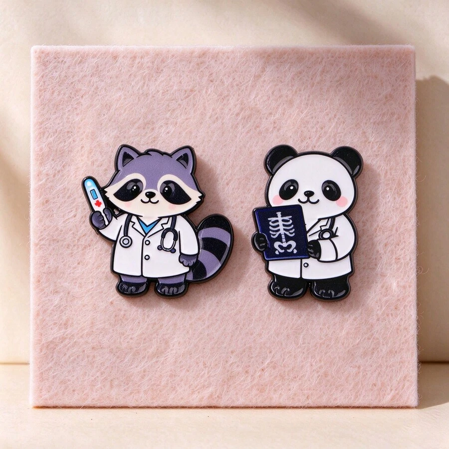 Cartoon Raccoon Panda Doctor Enamel Pins, Cute Medical Lapel Badge, Metal Animal Brooch For Backpack Jacket Hat , Lovely Gift For Healthcare Workers