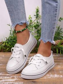 Women's Casual Flat Slip-On White Sneakers, Daily Commute Sports Shoes - White - View 3