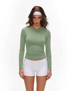 FWH Slouchy Outfit Simple Casual / Easygoing / Minimalist Slimming Elastic Fitted Round Neck Long Sleeve / Slimming Design / Clean Line Elastic Sports - Green - View 4
