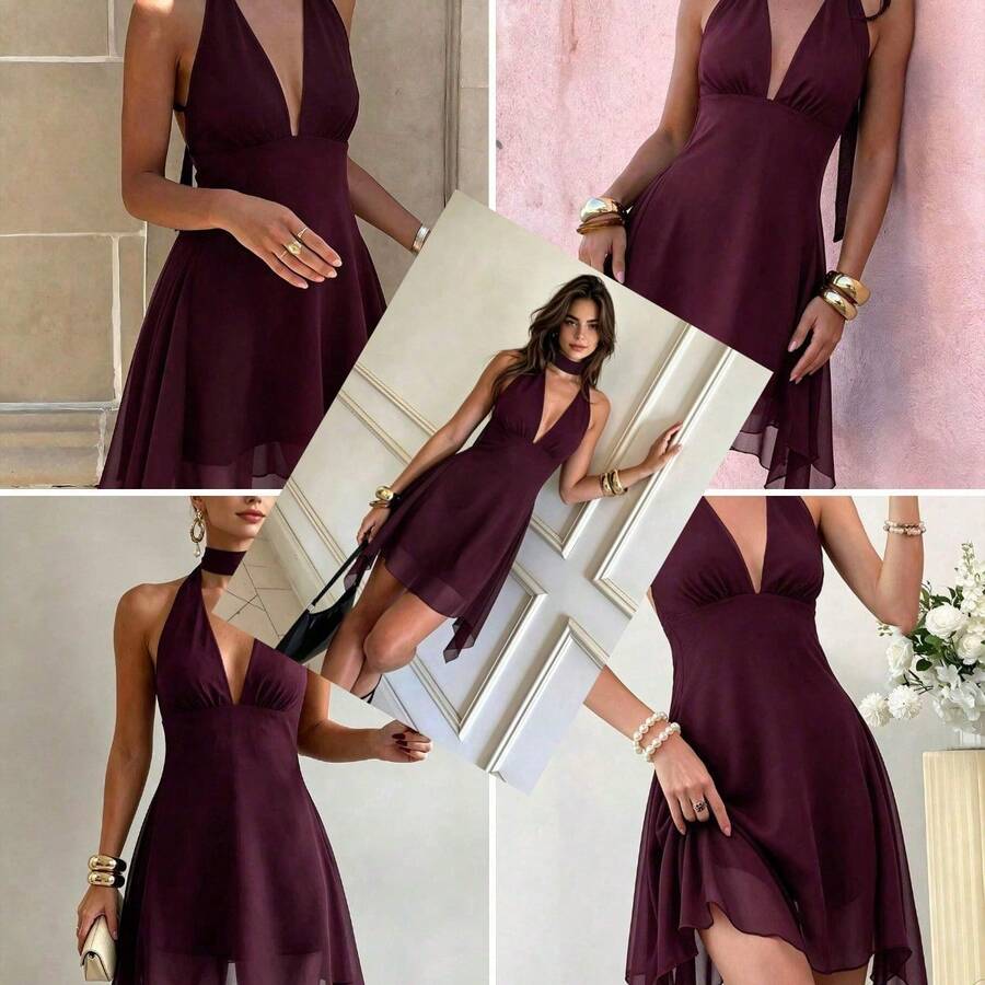 Women Long Dresses - Red Violet - View 1