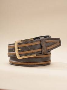 1pc Vintage Men's Belt, Western Cowboy Style, Jeans Belt, PU Leather And Split Cowhide Material Strap - BH1280 - View 1