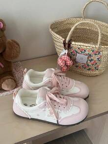 Pink Cute Bear Lace Trim German Training Shoes - Pink - View 6