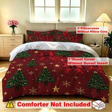 3pcs Christmas Duvet Cover Set (1 Duvet Cover + 2 Pillowcases, Duvet Insert Not Included), Christmas Tree And Reindeer Pattern, Breathable Soft Polyester Fabric, Zipper Closure, Bedding Set, Suitable For Bedroom Decor, Christmas Home Decor - Multicolor - View 2