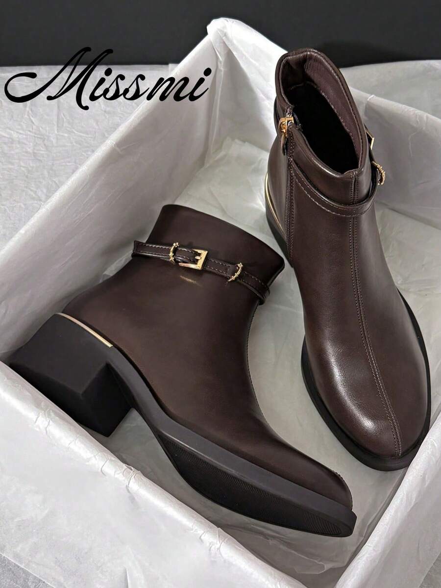 Vintage Flat Chelsea Ankle Boots For Women, Low Heel, Versatile Spring/Autumn Boots With Back Zipper - Brown - View 1