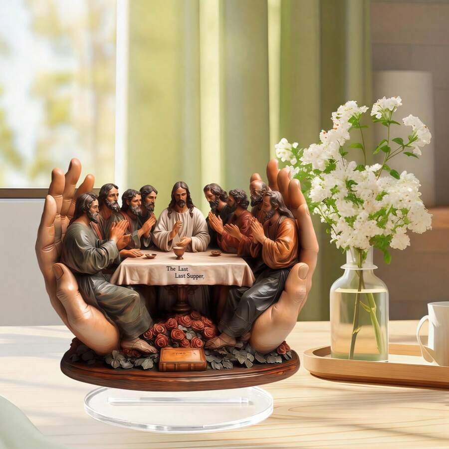 1pc Creative Acrylic "The Last Supper" Jesus And Disciples Desktop Decor Ornament With Base, 2D Multifunctional Decorative Stand, Suitable For Home And Office, Also Suitable For Valentine's Day, Anniversary, New Year, Easter And Other Holiday Decorations - A - View 1