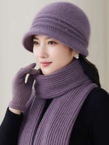 1pc Elegant Ladies Fuzzy Knit Hat, Rhinestone Embellished Curved Brim Bucket Beanie Thick Windproof Winter Bucket Hat For Middle-Aged Elderly Women - MZY2614 Rhinestone Bucket Hat for Middle-aged Adults - View 4