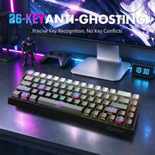 ATTACK SHARK*FREEWOLF S68 68-Key Gaming Keyboard, 60% Compact Wired Keyboard, PBT Keycaps With Side Print, Silent Membrane Switches, 16 Million Color RGB Backlight, Ergonomic Design, USB Interface Compatible With PC And Mac - View 6