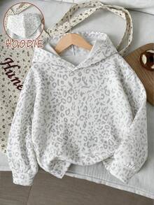 College Style Retro White Leopard Print, Teen Girls Casual Minimalist Loose Soft Hooded Long Sleeve Sweatshirt, Suitable For Autumn/Winter - White - View 3
