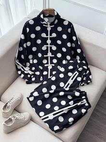 Women's Fashion Polka Dot Print Casual 2 Pieces Set - Black - View 3