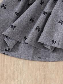1pc Baby Girl Cute Elegant Ribbed & Printed Fabric Long Sleeve Dress, Thin For Spring/Autumn Party - Black - View 5