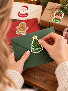 Christmas Gift Stickers, Personalized Name Labels, Christmas Name Stickers, Customized Gingerbread Man Sock Style Christmas Name Stickers, Customizable Holiday Gift Label Stickers, Self-Adhesive Customized Name Stickers, Suitable For Christmas Tree - Multicolor - View 6
