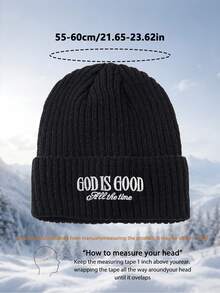 1件 GOD-IS-GOOD 刺繡冬季針織帽，時尚中性 Y2K 針織帽，防風保暖戶外帽，滑雪帽 - A - 查看 5
