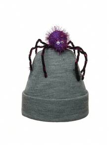 Unisex Embroidered Spider Knit Beanie, Autumn/Winter Y2K Street Hip-Hop Style Casual Beanie, Suitable For Halloween, Thanksgiving And Daily Wear - A - View 4