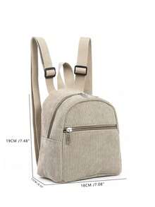 1 buah Tas Ransel Mini Lucu Warna Polos dari Bahan Korduroi, Cocok untuk Anak Perempuan, Perjalanan, Liburan, Hadiah Festival - Khaki - View 2
