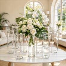 5/10/12/14pcs Plastic Striped Vases, Transparent Vases Suitable For Various Flower Bouquets And DIY Decoration, Suitable For Holiday And Home Decor, Suitable For Dining Table Decor, Wedding, Home Party Flower Vase Decorations - White - View 3