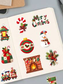 50Pcs Felt Style Christmas Stickers, Adorable Plaid Winter Holiday Xmas Element Decals, Scrapbook Journal Decorative Stickers, Cute Aesthetic Christmas Decor Stickers - Multicolor - View 3