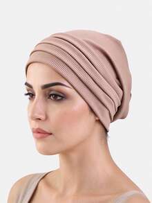 1PC Elastic Headscarf Hat, Pleated Solid Color Base Cap, Chemotherapy ...