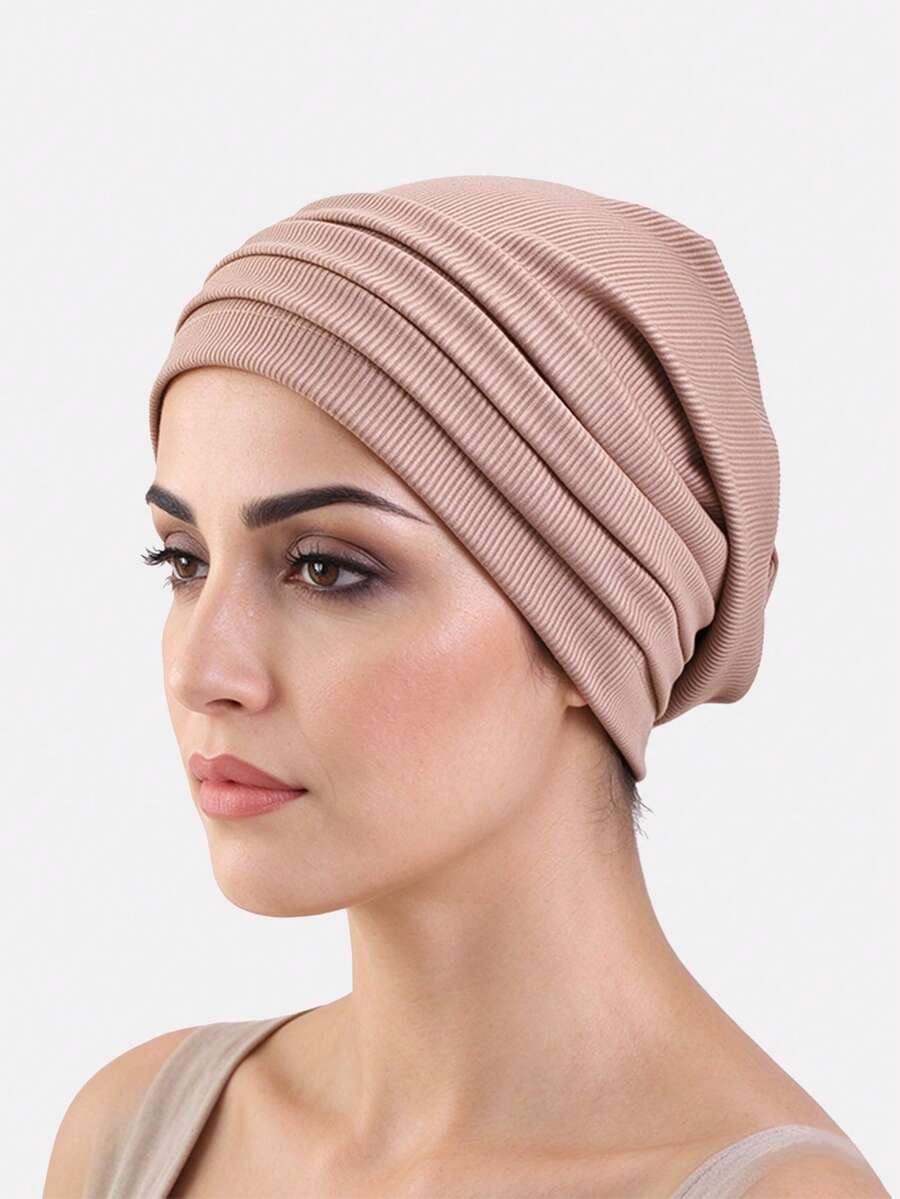 1PC Elastic Headscarf Hat, Pleated Solid Color Base Cap, Chemotherapy ...