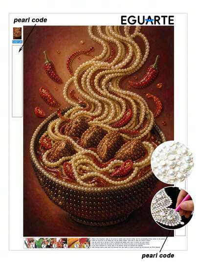 Kit de pintura de perlas DIY, patrón de comida de fideos de ternera picante, arte de pared sin marco para decoración del hogar